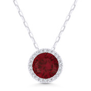 1.61ct Round Cut Lab-Created Ruby & Diamond Halo Pendant & Chain Necklace in 14k White Gold - AM-DN5316