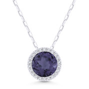 1.65ct Round Cut Synthetic Alexandrite & Diamond Halo Pendant & Chain Necklace in 14k White Gold - AM-N1041AXW