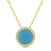 1.70ct Round Cut Blue Turquoise & Diamond Halo Pendant & Chain Necklace in 14k Yellow Gold - AM-N1041TQY