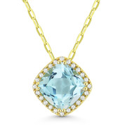 1.94ct Cushion Cut Blue Topaz & Round Diamond Halo Pendant & Chain Necklace in 14k Yellow Gold - AM-DN5386
