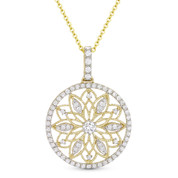 0.48 ct Round Cut Diamond Vintage-Style Pendant & Chain Necklace in 14k Yellow & White Gold - AM-DN4769