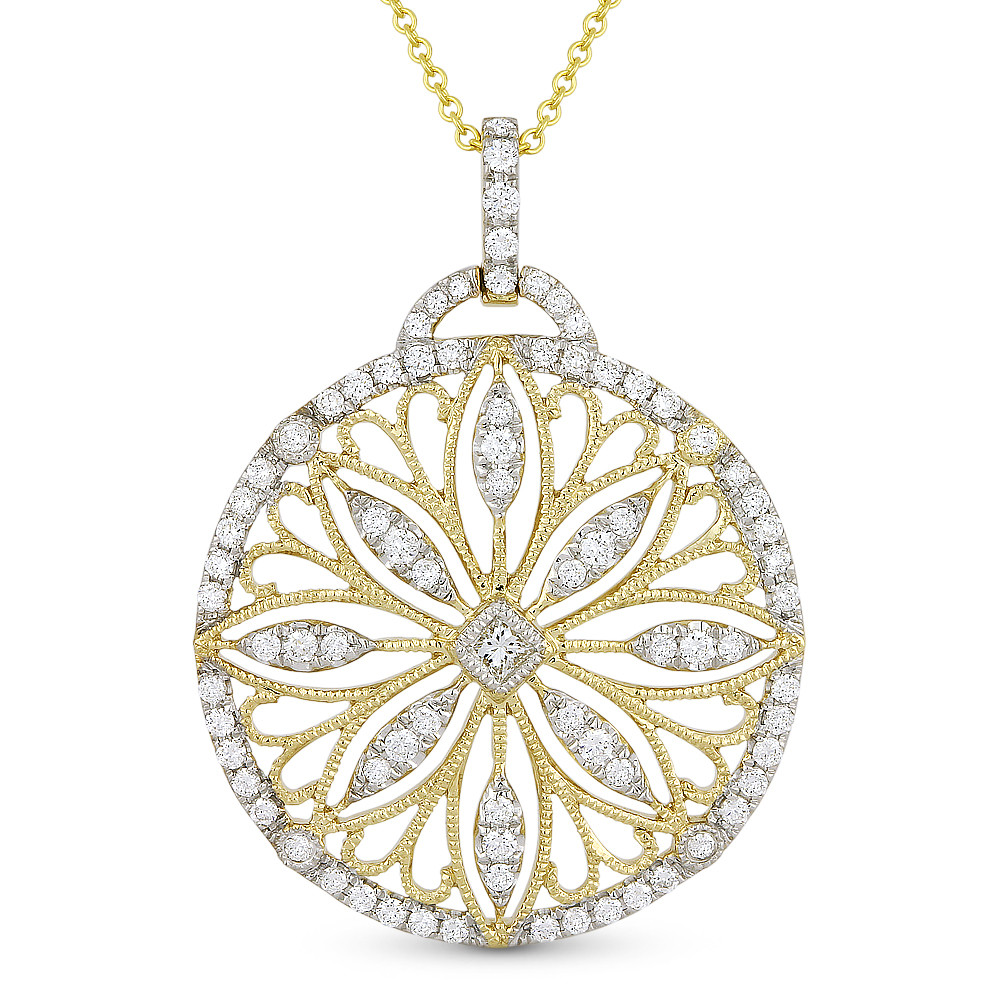 0.73 ct Round Cut Diamond VintageStyle Pendant & Chain Necklace in 14k