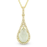 1.90ct Green Amethyst & Diamond Tear-Drop Halo Pendant & Chain Necklace in 14k Yellow Gold