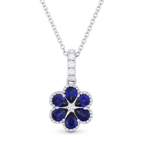 0.73 ct Pear-Shape Sapphire & Round Diamond Flower Pendant in 18k White ...