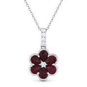 1.17 ct Pear-Shape Ruby & Round Cut Diamond Flower Pendant in 18k White Gold w/ 14k Chain - AM-DN4720