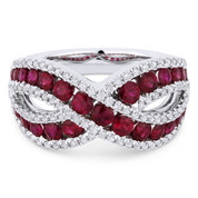 1.97ct Round Brilliant Cut Ruby & Diamond Pave Right-Hand Ring in 18k White Gold - AM-DR13407