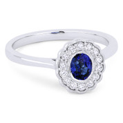 0.58ct Oval Cut Sapphire & Round Brilliant Cut Diamond Flower Statement Ring in 14k White Gold - AM-DR13429