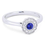 0.31ct Round Brilliant Cut Sapphire & Diamond Flower Statement Ring in 14k White Gold - AM-DR13430