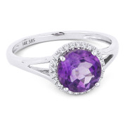 1.22ct Round Brilliant Cut Amethyst & Round Diamond Halo Promise Ring in 14k White Gold - AM-DR13457