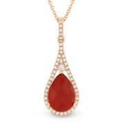 1.85ct Red Agate & Diamond Tear-Drop Halo Pendant & Chain Necklace in 14k Rose Gold