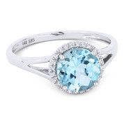 1.70ct Round Brilliant Cut Blue Topaz & Round Diamond Halo Promise Ring in 14k White Gold - AM-DR13460