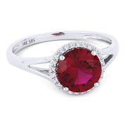 1.61ct Round Brilliant Cut Lab-Created Ruby & Diamond Halo Promise Ring in 14k White Gold - AM-DR13605