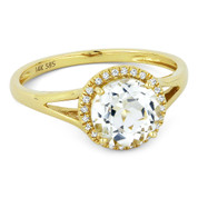 1.69ct Round Brilliant Cut White Topaz & Round Diamond Halo Promise Ring in 14k Yellow Gold - AM-DR13606