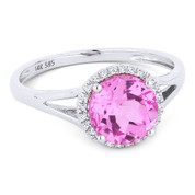 1.80ct Round Brilliant Cut Lab-Created Pink Sapphire & Diamond Halo Promise Ring in 14k White Gold - AM-DR13459