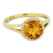 1.35ct Round Brilliant Cut Citrine & Round Diamond Halo Promise Ring in 14k Yellow Gold - AM-DR13841