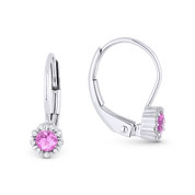 0.32 ct Pink Lab-Created Sapphire Gem & Diamond Leverback Baby Earrings in 14k White Gold - AM-DE11528