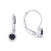 0.33 ct Blue Lab-Created Sapphire Gem & Diamond Leverback Baby Earrings in 14k White Gold - AM-DE11529