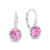 1.62 ct Lab-Created Pink Sapphire & Diamond Leverback Baby Earrings in 14k White Gold - AM-DE11202
