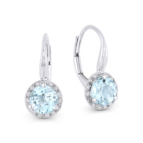 1.57 ct Blue Topaz Gem & Diamond Leverback Baby Earrings in 14k White ...