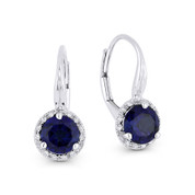 1.60 ct Lab-Created Blue Sapphire & Diamond Leverback Baby Earrings in 14k White Gold - AM-DE11514