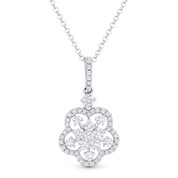 0.68ct Round Cut Diamond Flower Pendant in 18k White Gold & 14k Rolo Chain Necklace - AM-DN4077