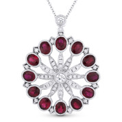 3.96ct Oval Cut Ruby & Diamond Antique-Style Pendant in 18k White Gold w/ 14k Chain - AM-DN4742