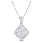 1.03ct Round Cut Diamond Pave Pendant in 18k White Gold & 14k Rolo Chain Necklace - AM-DN5482