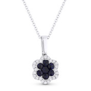 0.26ct Round Cut Sapphire & Diamond Flower Pendant in 18k White Gold w/ 14k Chain Necklace - AM-DN4785