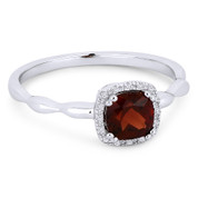 0.78ct Cushion Cut Garnet & Diamond Square-Halo Promise Ring in 14k White Gold - AM-R1030WGA
