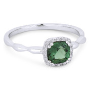0.78ct Cushion Cut Green Spinel & Diamond Square-Halo Promise Ring in 14k White Gold -  AM-R1030WGS