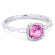 0.80ct Cushion Cut Lab-Created Pink Sapphire & Diamond Square-Halo Ring in 14k White Gold - AM-R1030WPC