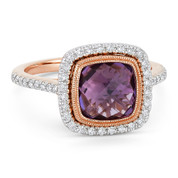 2.69ct Checkerboard Cushion Purple Amethyst & Diamond Pave Halo Ring in 14k Rose & White Gold - AM-DR13888