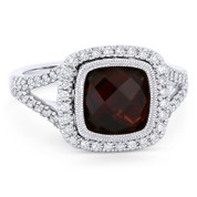 3.34ct Checkerboard Cushion Garnet & Diamond Pave Halo Ring in 14k White Gold - AM-DR13905W