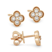 0.28ct Round Brilliant Cut Diamond Pave Flower Stud Earrings in 14k Rose Gold -  AM-DE11364R
