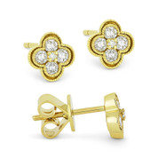 0.28ct Round Brilliant Cut Diamond Pave Flower Stud Earrings in 14k Yellow Gold - AM-DE11364