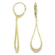 0.31ct Round Cut Diamond Pave Open Tear-Drop Dangling Earrings in 14k Yellow Gold - AM-DE11551