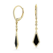 0.56ct Black Onyx & Diamond Pave Dangling Stiletto Earrings in 14k Yellow Gold - AM-DE11674