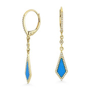 0.59ct Blue Turquoise & Diamond Pave Dangling Stiletto Earrings in 14k Yellow Gold - AM-DE11686