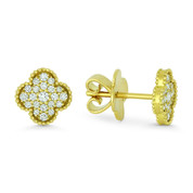 0.31ct Round Cut Diamond Flower Charm Stud Earrings w/ Push-Backs in 18k Yellow Gold - AM-DE11449