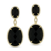 Jet Black Onyx & 0.44ct Round Cut Diamond Pave Dangling Earrings in 14k Yellow Gold -  AM-DE11599