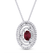 1.02 ct Oval Ruby & Round Diamond Pave Pendant in 18k White Gold w/ 14k Chain Necklace - AM-DN4821