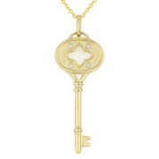 0.03ct Round Cut Diamond Key-to-Heart Charm Pendant & Chain Necklace in 14k Yellow Gold