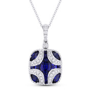 1.73 ct Sapphire & Diamond Pave Pendant in 18k White Gold w/ 14k Chain Necklace - AM-DN4836