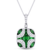 1.15 ct Emerald & Round Diamond Pave Pendant in 18k White Gold w/ 14k Chain Necklace - AM-DN4878