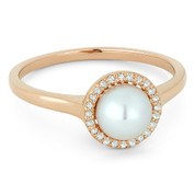 Freshwater White Pearl & 0.08ct Round Cut Diamond Halo Ring in 14k Rose Gold - AM-DR13769