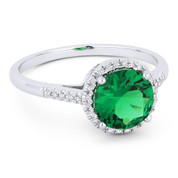 1.19ct Round Cut Green Lab-Made Emerald & Diamond Halo Promise Ring in 14k White Gold - AM-DR13833
