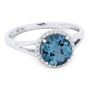 1.72ct Round Brilliant Cut London-Blue Topaz & Round Diamond Halo Promise Ring in 14k White Gold -  AM-DR13860