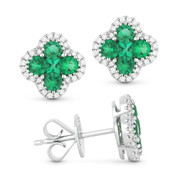 0.94ct Round & Princess Cut Emerald & Diamond Pave Flower Stud Earrings in 14k White Gold - AM-DE11074