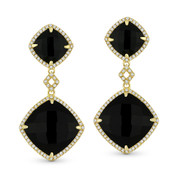 Jet Black Onyx & 0.40ct Round Cut Diamond Pave Dangling Earrings in 14k Yellow Gold - AM-DE11600