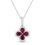 0.89 ct Pear-Shape Ruby & Round Cut Diamond Flower Pendant in 18k White Gold w/ 14k Chain - AM-DN4711